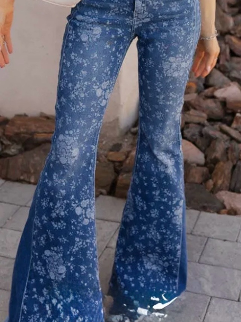 KanCan Blue Floral-Splash Flare Jeans